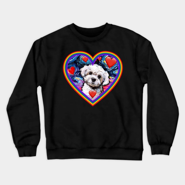 Maltipoo in a rainbow heart Crewneck Sweatshirt by sagittariusgallery